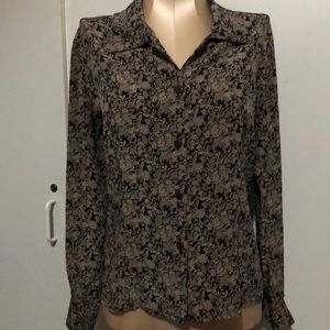 Saks Fifth Avenue S, Black floral silk blouse